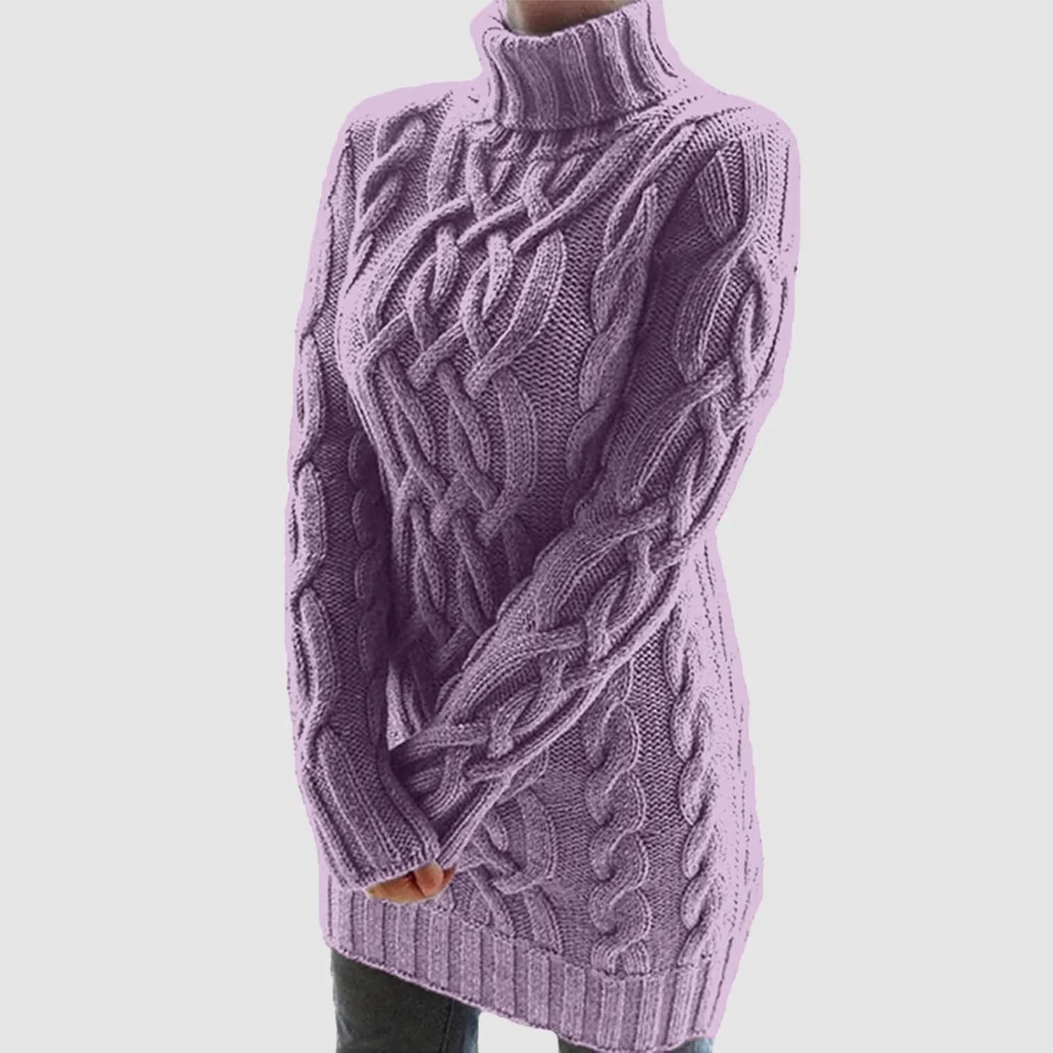 Womens Cable Knit Sweater Dress Turtleneck Long Sleeve Pullover Jumper Dresses Slim Fit Chunky Sweaters Fall Winter
