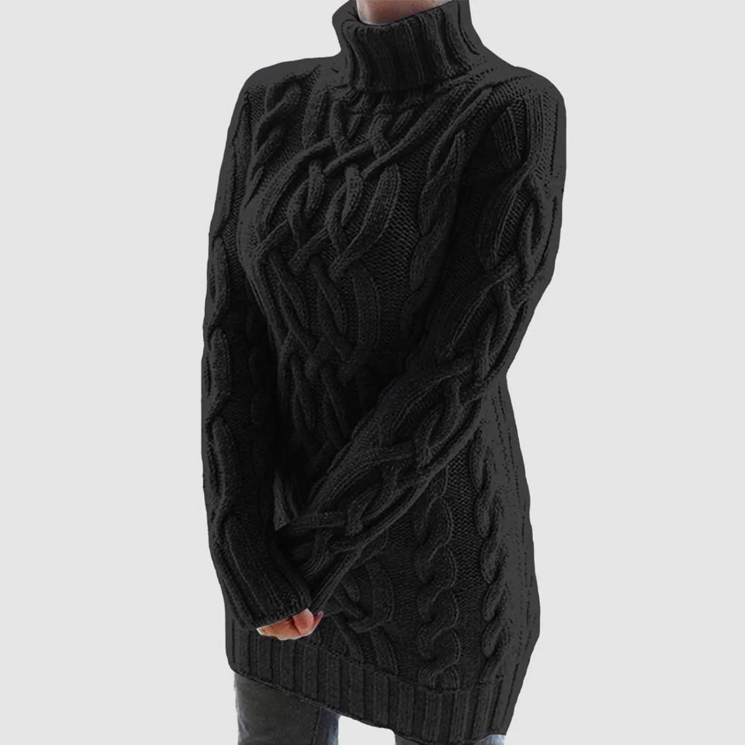 Womens Cable Knit Sweater Dress Turtleneck Long Sleeve Pullover Jumper Dresses Slim Fit Chunky Sweaters Fall Winter