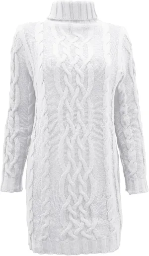 Womens Cable Knit Sweater Dress Turtleneck Long Sleeve Pullover Jumper Dresses Slim Fit Chunky Sweaters Fall Winter