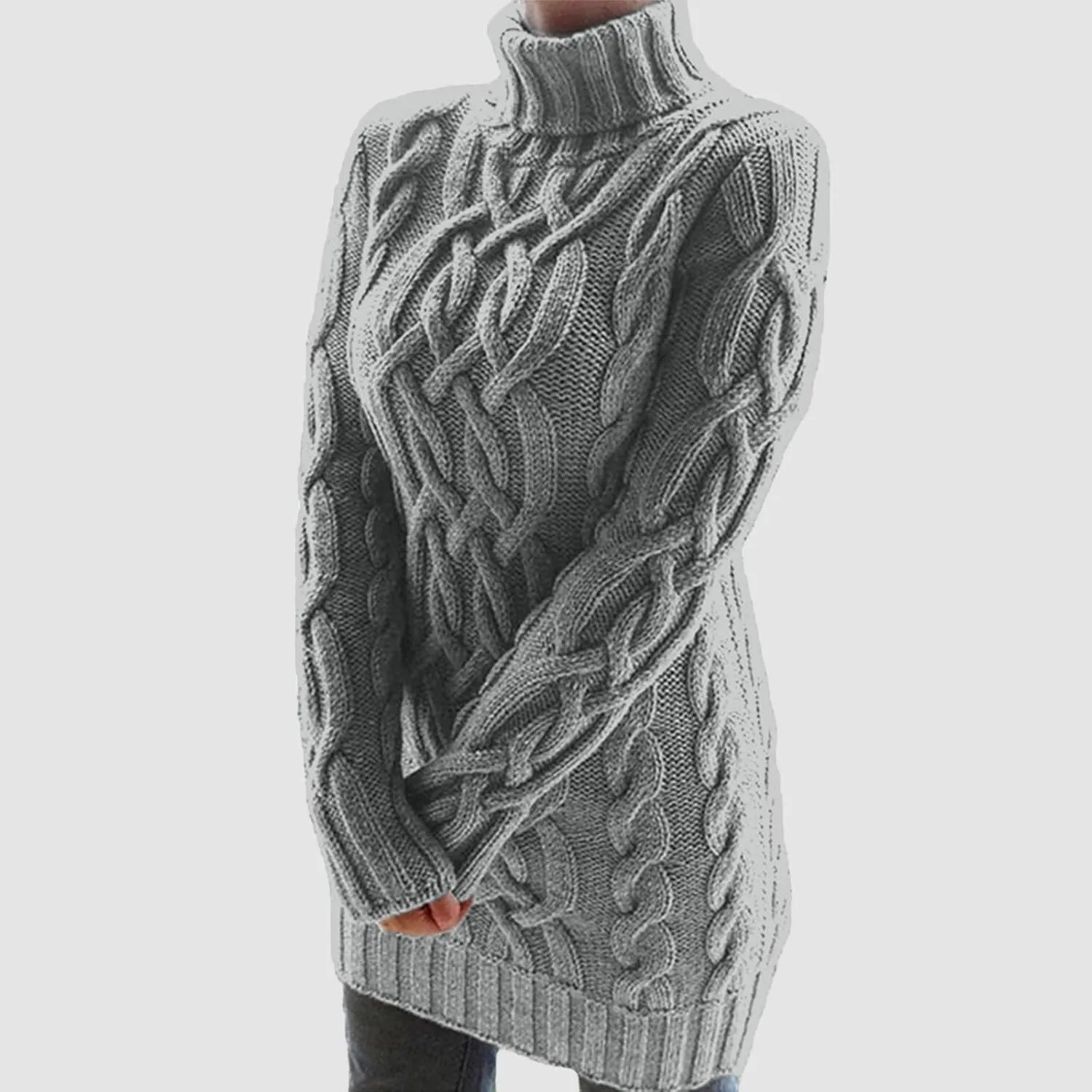 Womens Cable Knit Sweater Dress Turtleneck Long Sleeve Pullover Jumper Dresses Slim Fit Chunky Sweaters Fall Winter