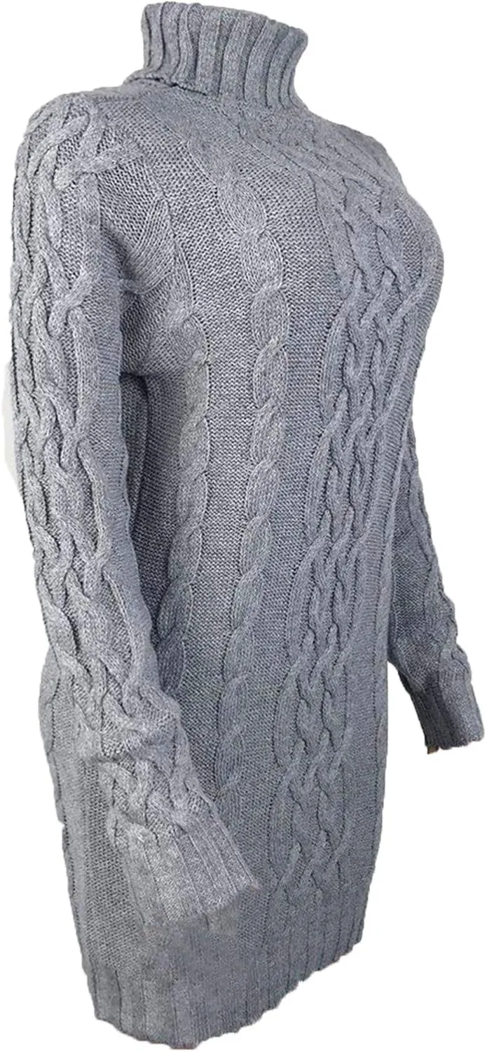 Womens Cable Knit Sweater Dress Turtleneck Long Sleeve Pullover Jumper Dresses Slim Fit Chunky Sweaters Fall Winter