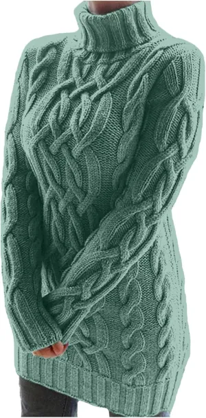 Womens Cable Knit Sweater Dress Turtleneck Long Sleeve Pullover Jumper Dresses Slim Fit Chunky Sweaters Fall Winter