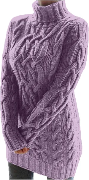 Womens Cable Knit Sweater Dress Turtleneck Long Sleeve Pullover Jumper Dresses Slim Fit Chunky Sweaters Fall Winter