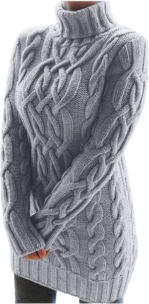 Womens Cable Knit Sweater Dress Turtleneck Long Sleeve Pullover Jumper Dresses Slim Fit Chunky Sweaters Fall Winter