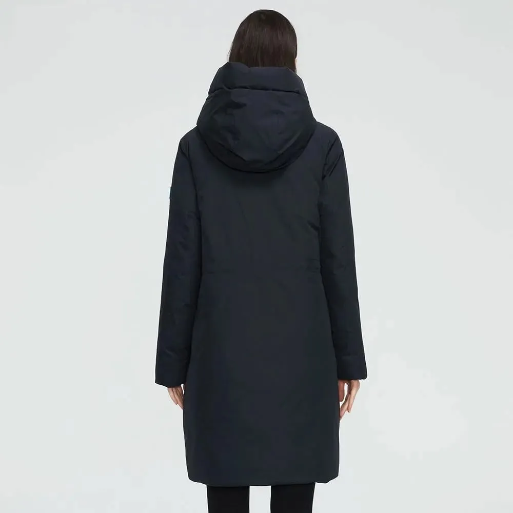 Women's Casual Warm Down Jacket Winter Black Hooded Long Thicken Puffer Parka Coat With Pockets