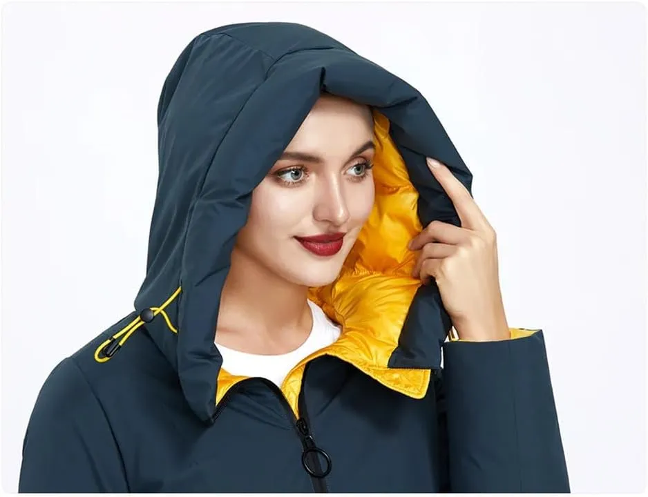 Women's Casual Warm Down Jacket Winter Black Hooded Long Thicken Puffer Parka Coat With Pockets