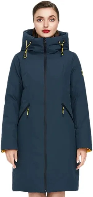Women's Casual Warm Down Jacket Winter Black Hooded Long Thicken Puffer Parka Coat With Pockets