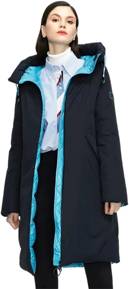 Women's Casual Warm Down Jacket Winter Black Hooded Long Thicken Puffer Parka Coat With Pockets