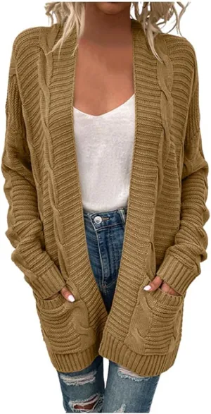 Womens Chunky Sweater Open Front Cardigans Baggy Lightweight Cable Knit Long Cardigan Sweaters Trendy Outwear Coats