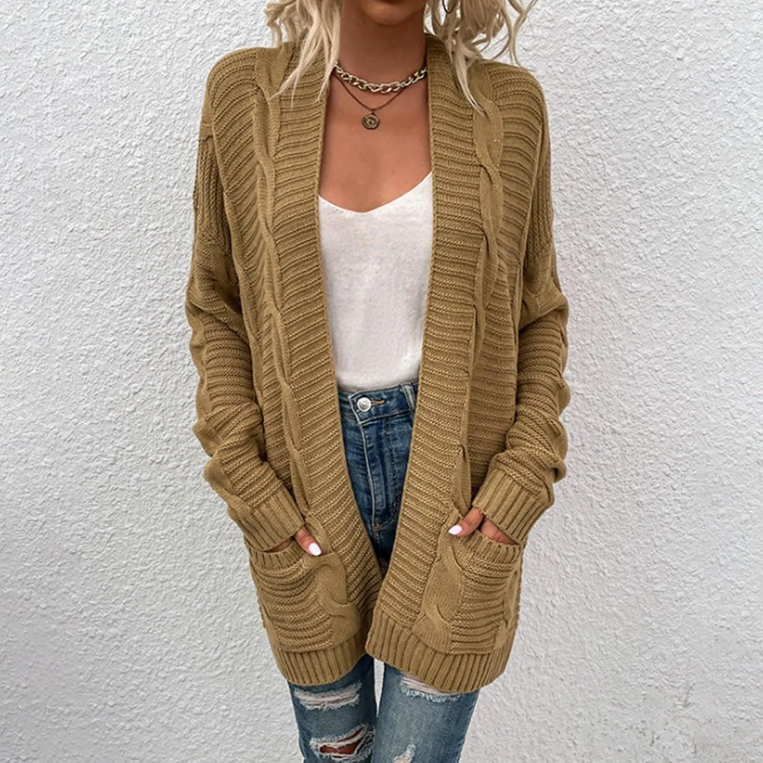 Womens Chunky Sweater Open Front Cardigans Baggy Lightweight Cable Knit Long Cardigan Sweaters Trendy Outwear Coats