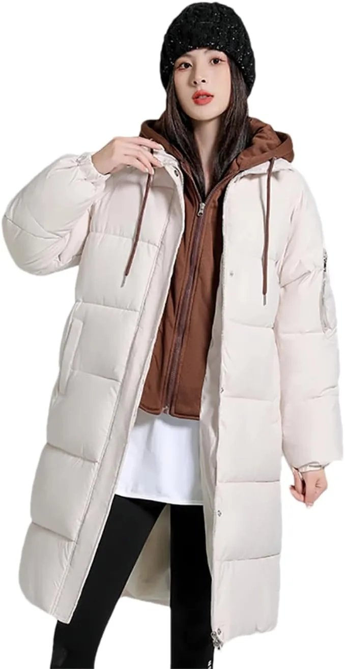 Women's Cotton Padded Snow Parkas Jacket Winter Long Thick Puffer Spliced Hooded Down Coat