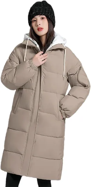 Women's Cotton Padded Snow Parkas Jacket Winter Long Thick Puffer Spliced Hooded Down Coat