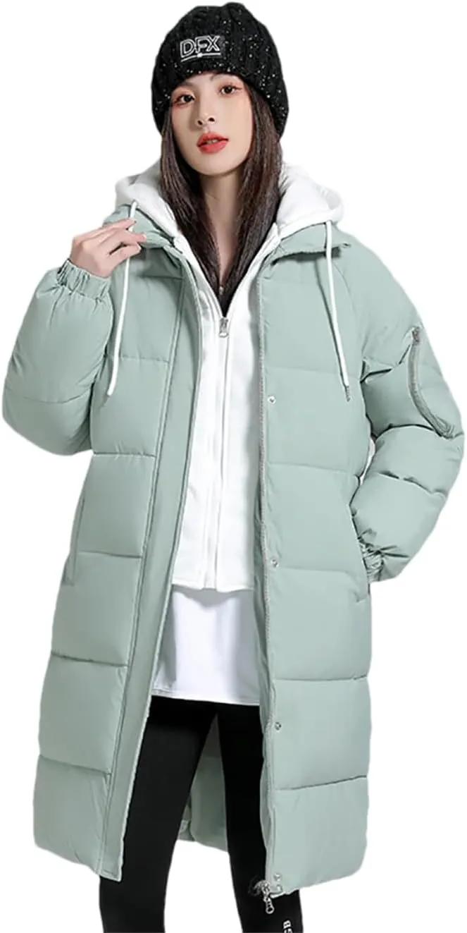 Women's Cotton Padded Snow Parkas Jacket Winter Long Thick Puffer Spliced Hooded Down Coat