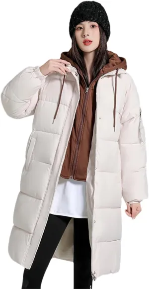 Women's Cotton Padded Snow Parkas Jacket Winter Long Thick Puffer Spliced Hooded Down Coat