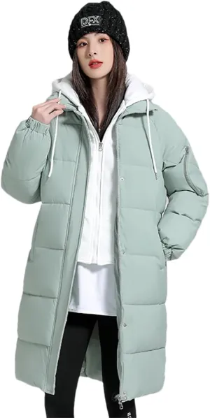 Women's Cotton Padded Snow Parkas Jacket Winter Long Thick Puffer Spliced Hooded Down Coat