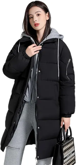 Women's Cotton Padded Snow Parkas Jacket Winter Long Thick Puffer Spliced Hooded Down Coat