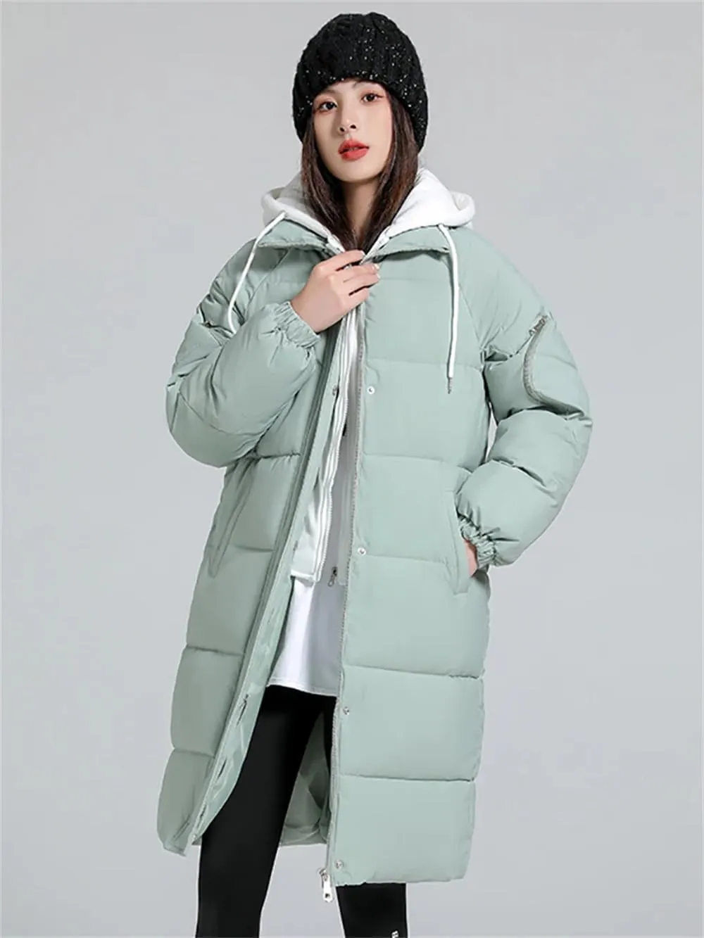 Women's Cotton Padded Snow Parkas Jacket Winter Long Thick Puffer Spliced Hooded Down Coat
