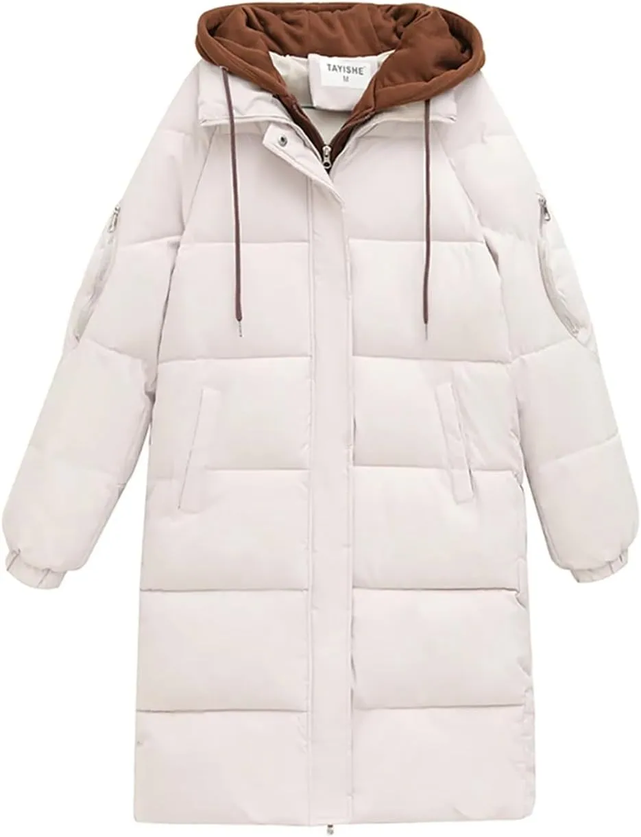 Women's Cotton Padded Snow Parkas Jacket Winter Long Thick Puffer Spliced Hooded Down Coat