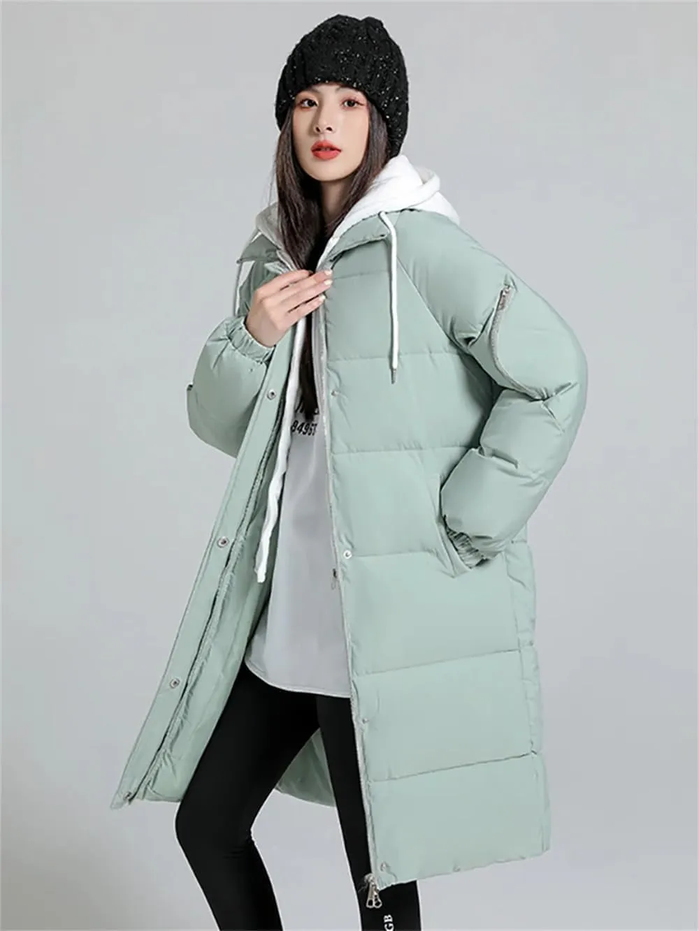 Women's Cotton Padded Snow Parkas Jacket Winter Long Thick Puffer Spliced Hooded Down Coat