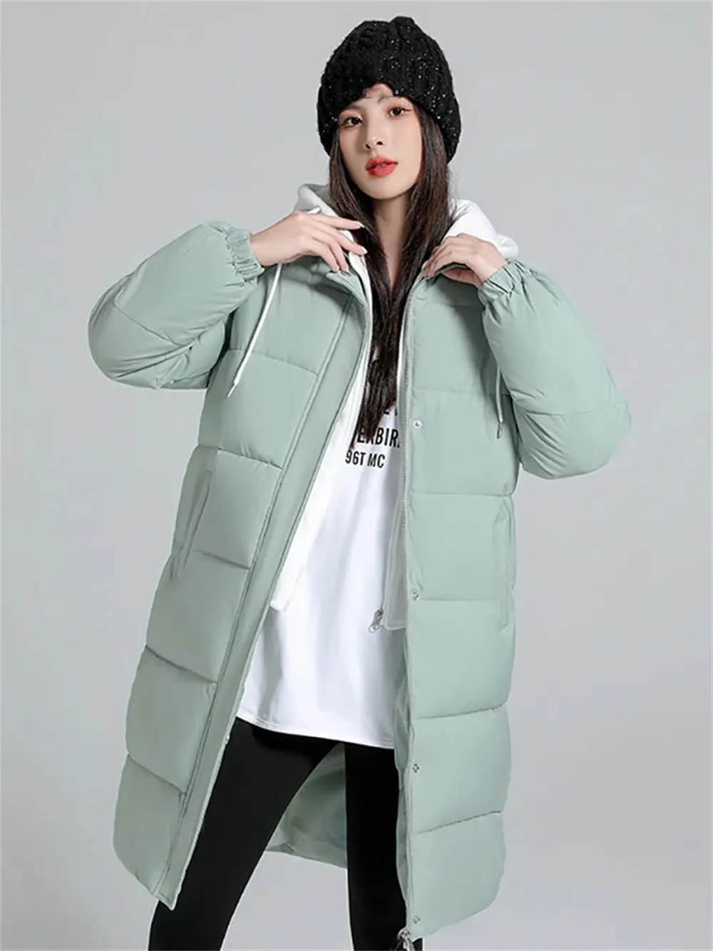 Women's Cotton Padded Snow Parkas Jacket Winter Long Thick Puffer Spliced Hooded Down Coat