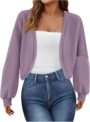 Womens Cropped Hoodies Fleece Coat Sweatshirts Long Sleeve Jackets Hooded Cardigan Sweaters 2024
