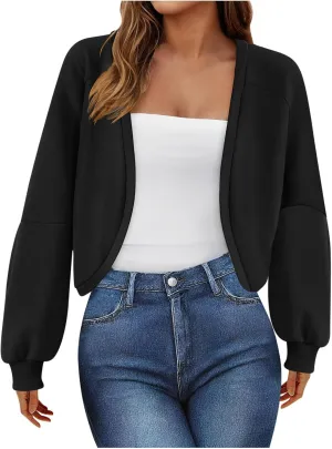 Womens Cropped Hoodies Fleece Coat Sweatshirts Long Sleeve Jackets Hooded Cardigan Sweaters 2024