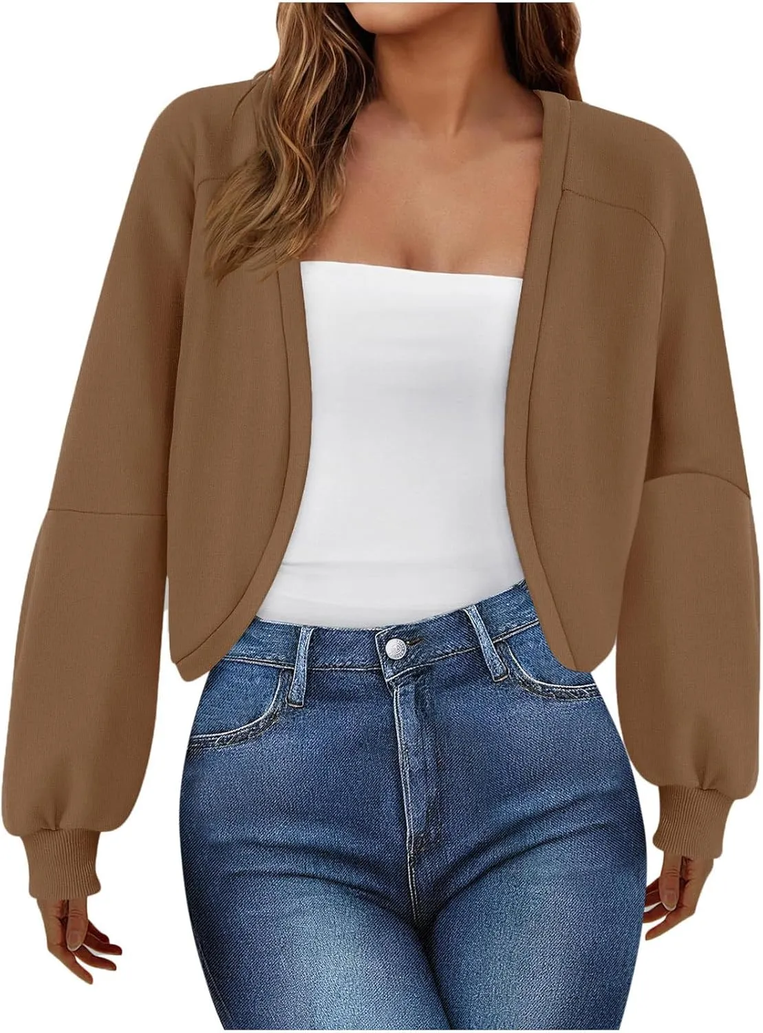 Womens Cropped Hoodies Fleece Coat Sweatshirts Long Sleeve Jackets Hooded Cardigan Sweaters 2024