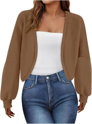 Womens Cropped Hoodies Fleece Coat Sweatshirts Long Sleeve Jackets Hooded Cardigan Sweaters 2024