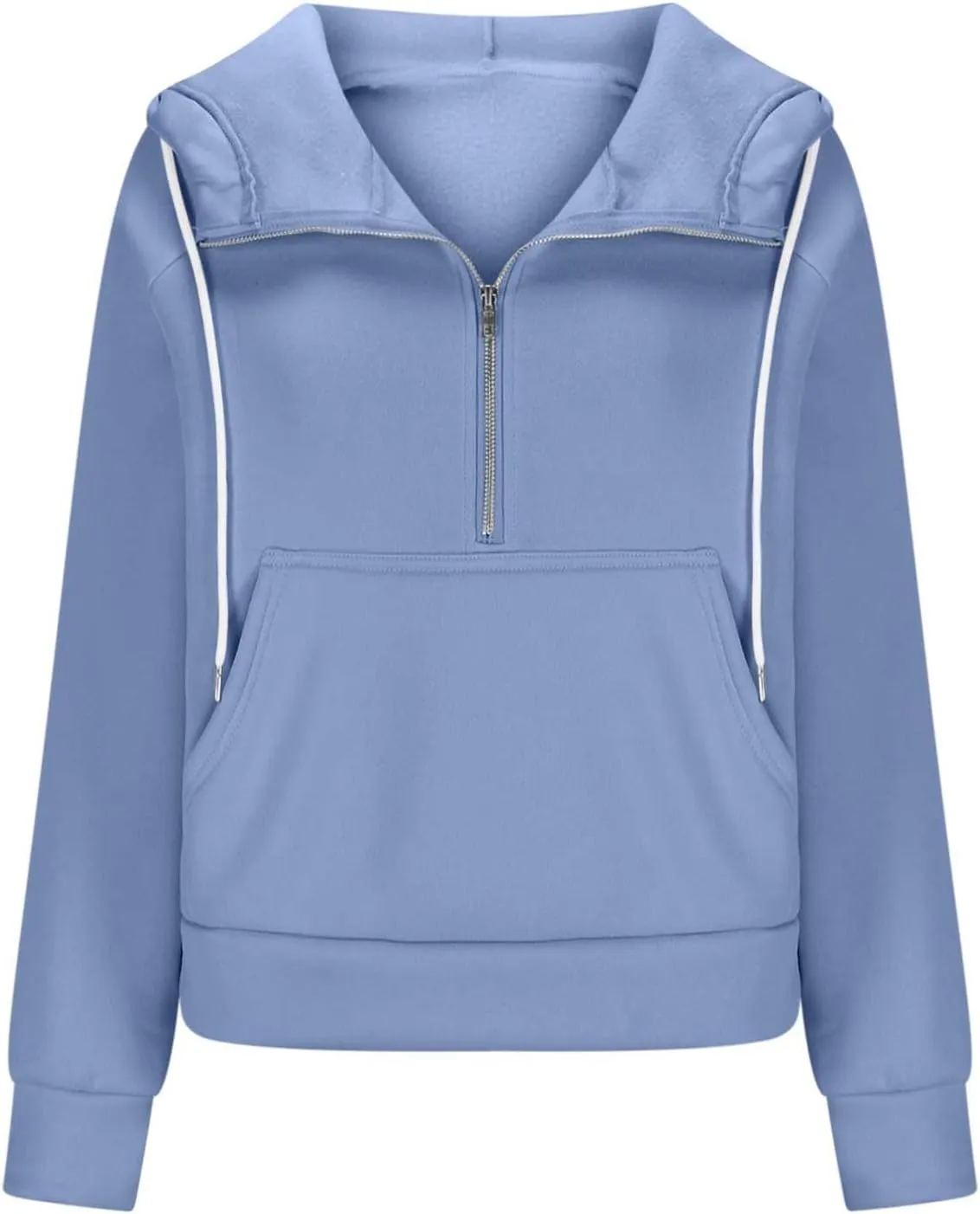 Womens Cropped Hoodies Half Zip Fleece Sweatshirts Oversized Drawstring Pullover Fall Outfits with Thumb Hole