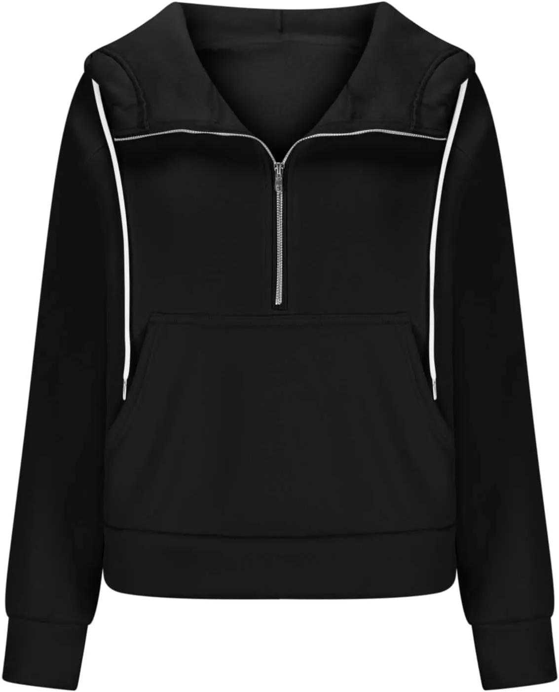 Womens Cropped Hoodies Half Zip Fleece Sweatshirts Oversized Drawstring Pullover Fall Outfits with Thumb Hole