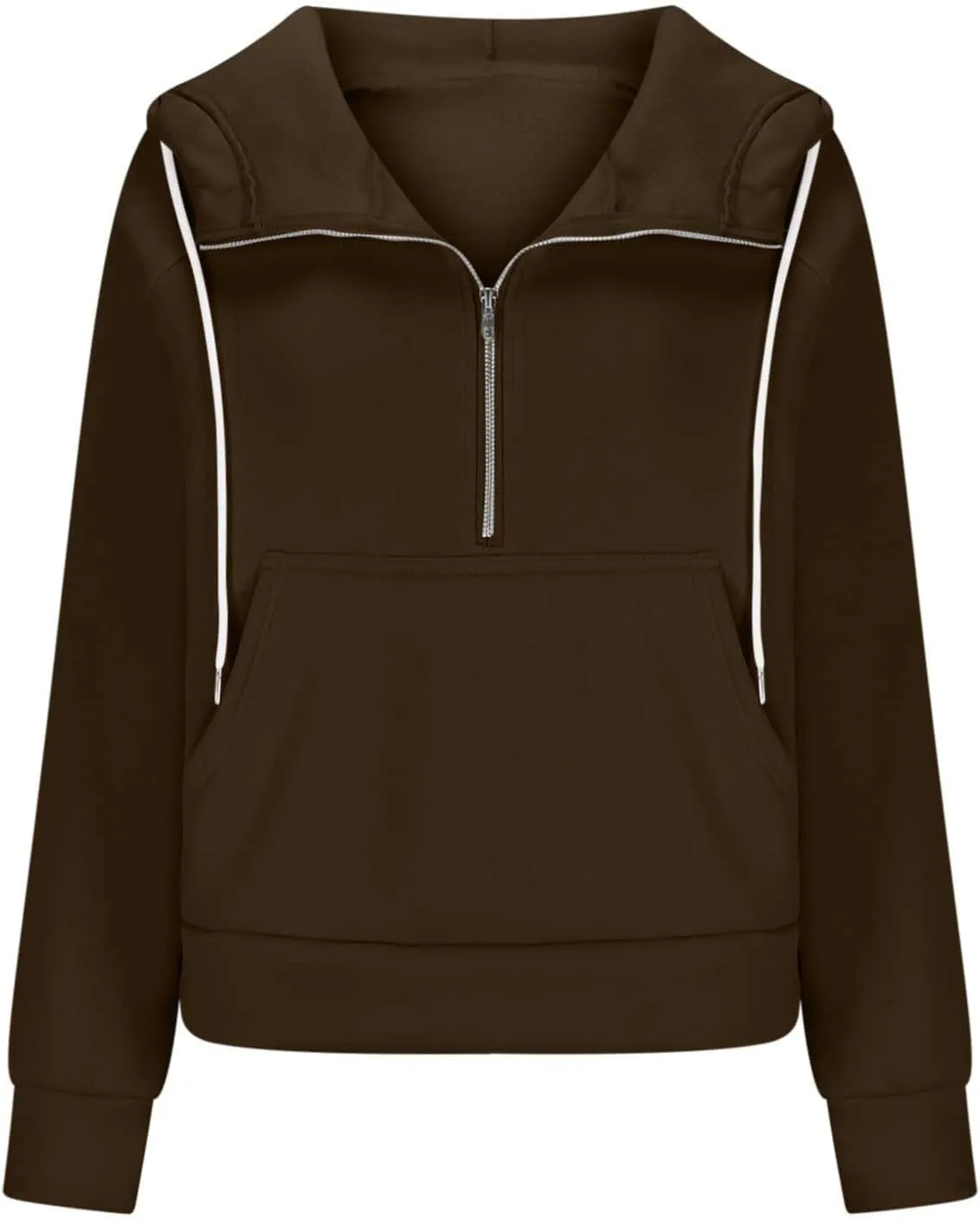 Womens Cropped Hoodies Half Zip Fleece Sweatshirts Oversized Drawstring Pullover Fall Outfits with Thumb Hole