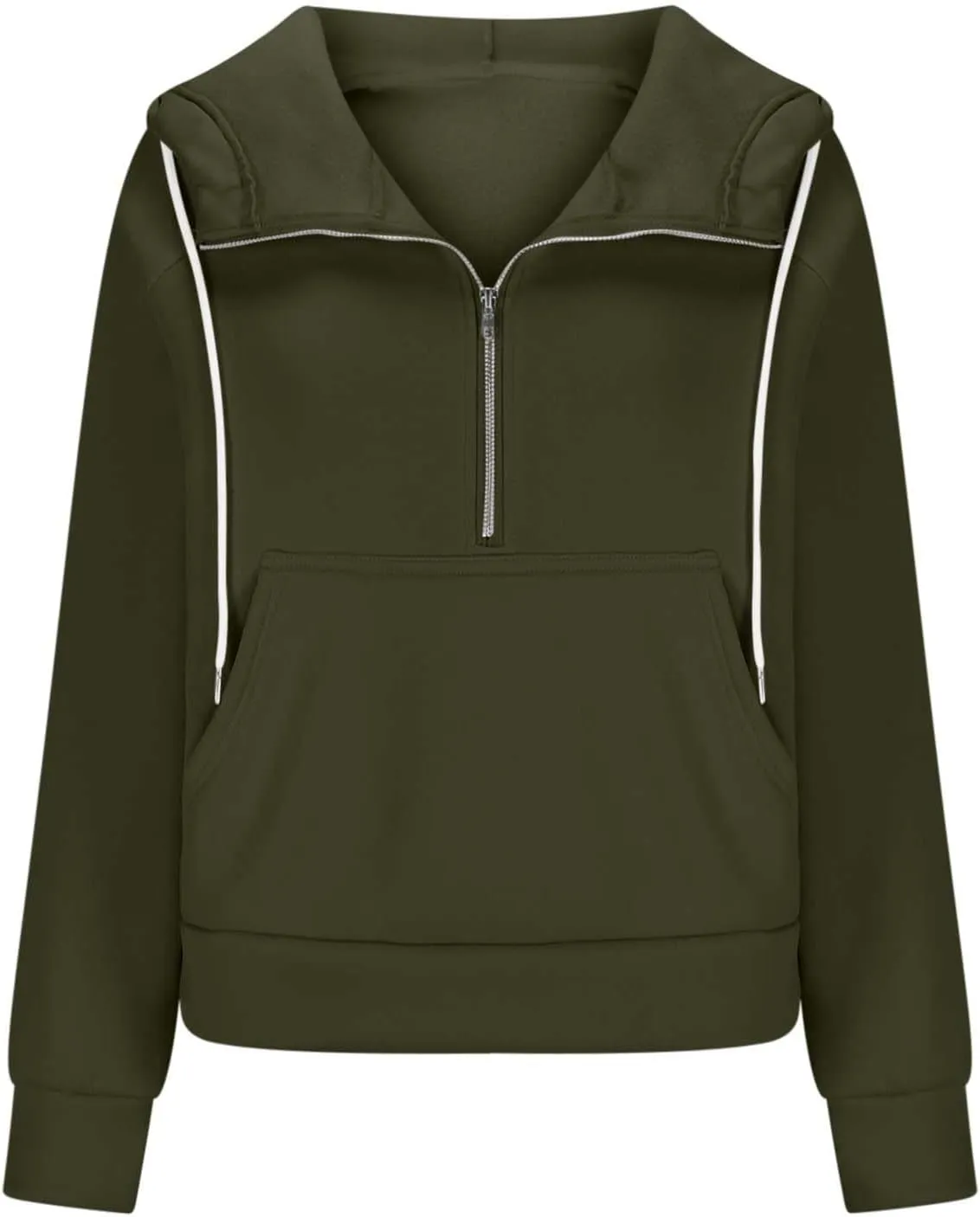 Womens Cropped Hoodies Half Zip Fleece Sweatshirts Oversized Drawstring Pullover Fall Outfits with Thumb Hole