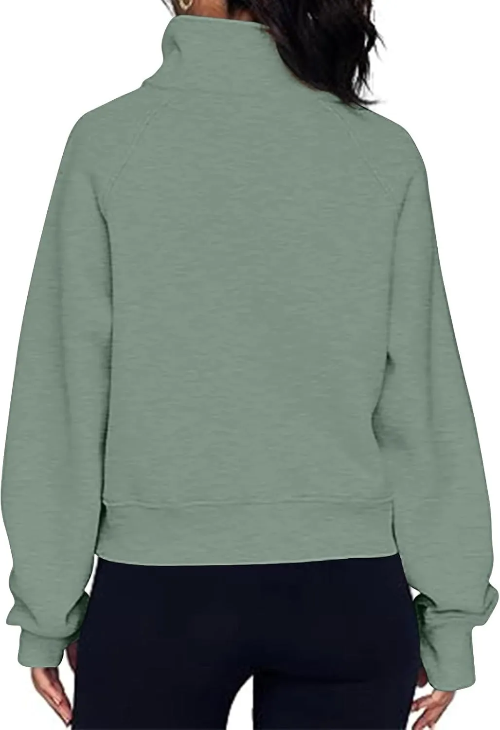 Women's Cropped Hoodies Half Zip Thumb Hole Fleece Sweatshirt Oversized Casual Pullover Athletic Workout Tops