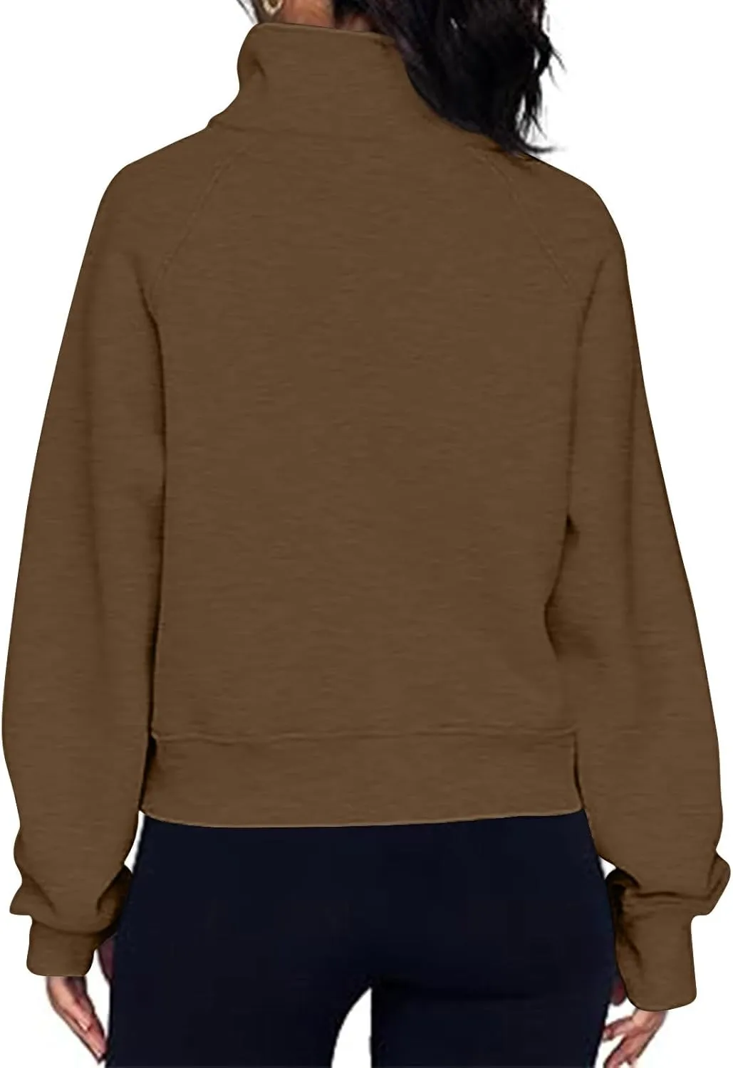 Women's Cropped Hoodies Half Zip Thumb Hole Fleece Sweatshirt Oversized Casual Pullover Athletic Workout Tops