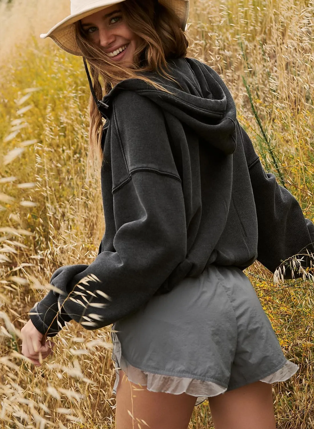 Women's Cropped Hoodies Half Zip Up Fleece Sweatshirts Long Sleeve Kangaroo Pocket Hooded Pullover