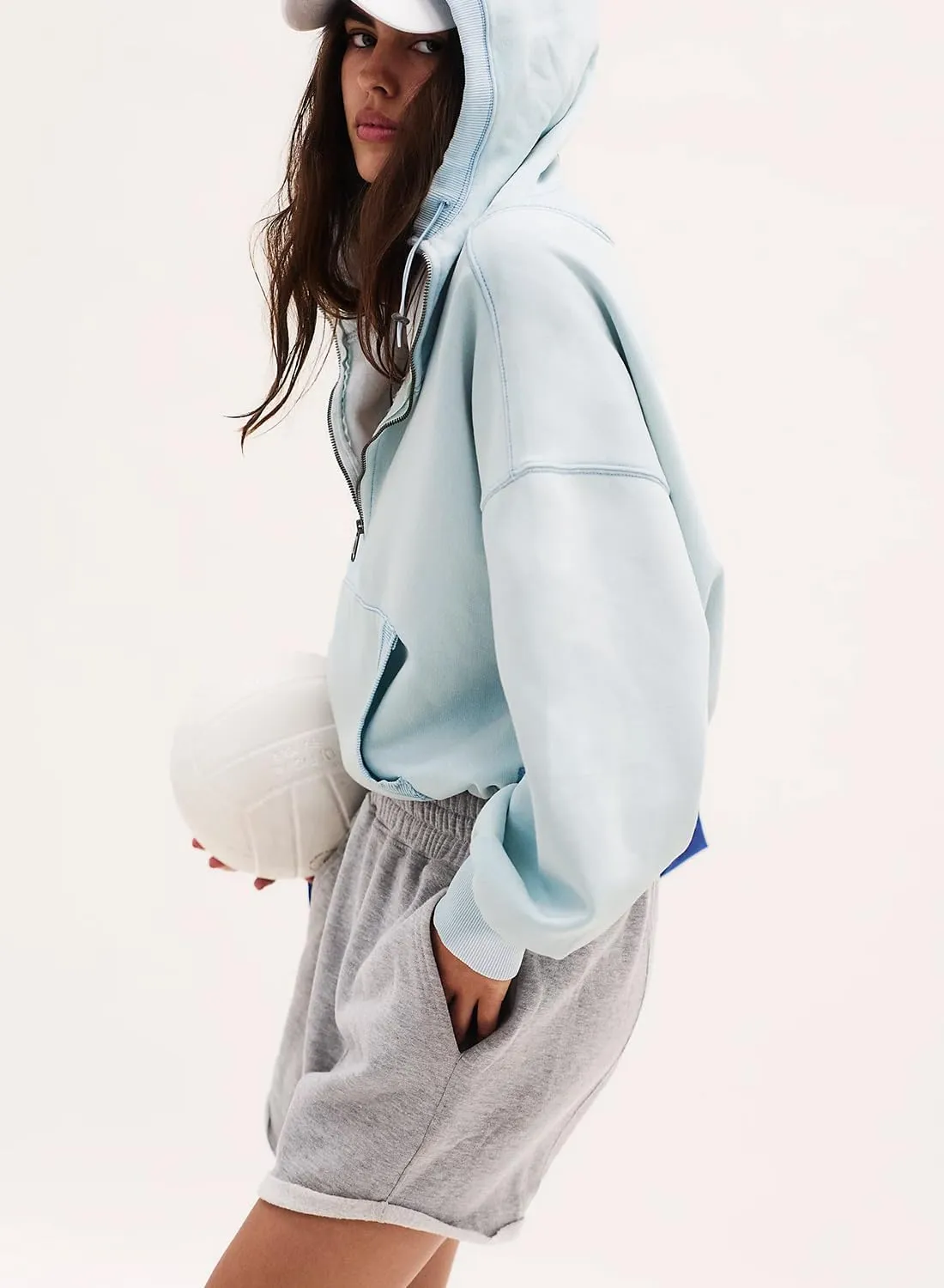 Women's Cropped Hoodies Half Zip Up Fleece Sweatshirts Long Sleeve Kangaroo Pocket Hooded Pullover