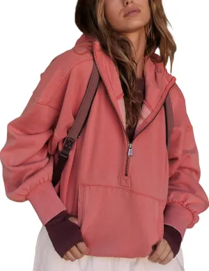 Women's Cropped Hoodies Half Zip Up Fleece Sweatshirts Long Sleeve Kangaroo Pocket Hooded Pullover