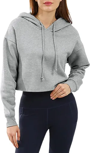 Women's Cropped Sweatshirts Long Sleeve Solid Color Drawstring Crop Top Pullover Fashion Casual Y2K Clothes Hoodies