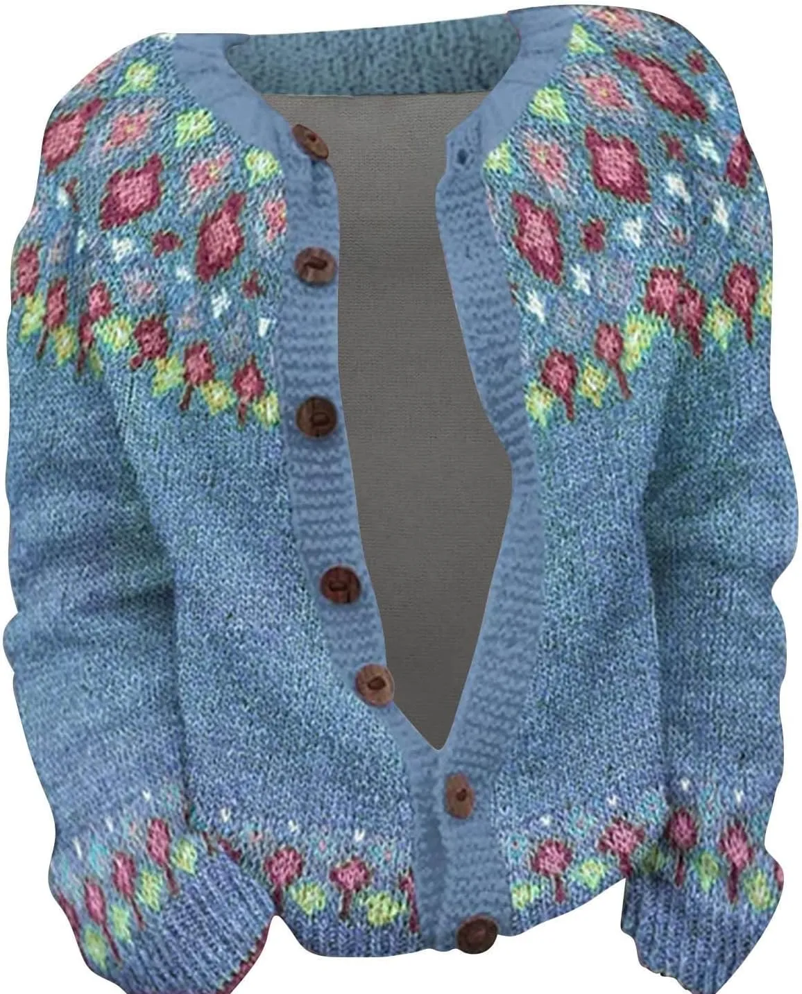 Womens Fair Isle Cardigan Sweater 2024 Vintage Graphic Chunky Knit Button Down Sweaters Fall Winter Oversized Jumpers