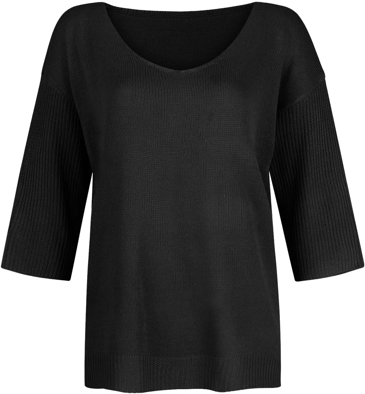 Women's Fall 3/4 Sleeve Sweaters 2024 Casual Crewneck Ribbed Knit Flower Striped Loose Pullover Tops Plus Size
