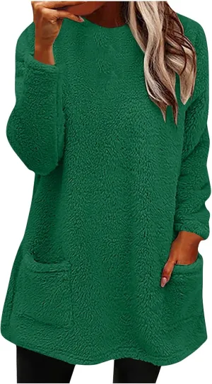 Women's Fleece Sherpa Lined Fuzzy Pullover Thermal Sweatshirt Long