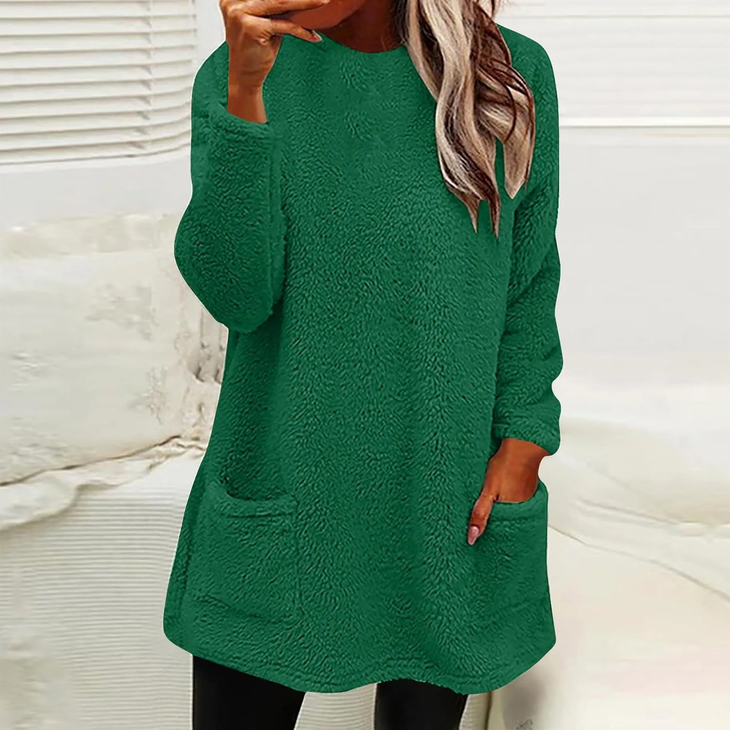 Women's Fleece Sherpa Lined Fuzzy Pullover Thermal Sweatshirt Long