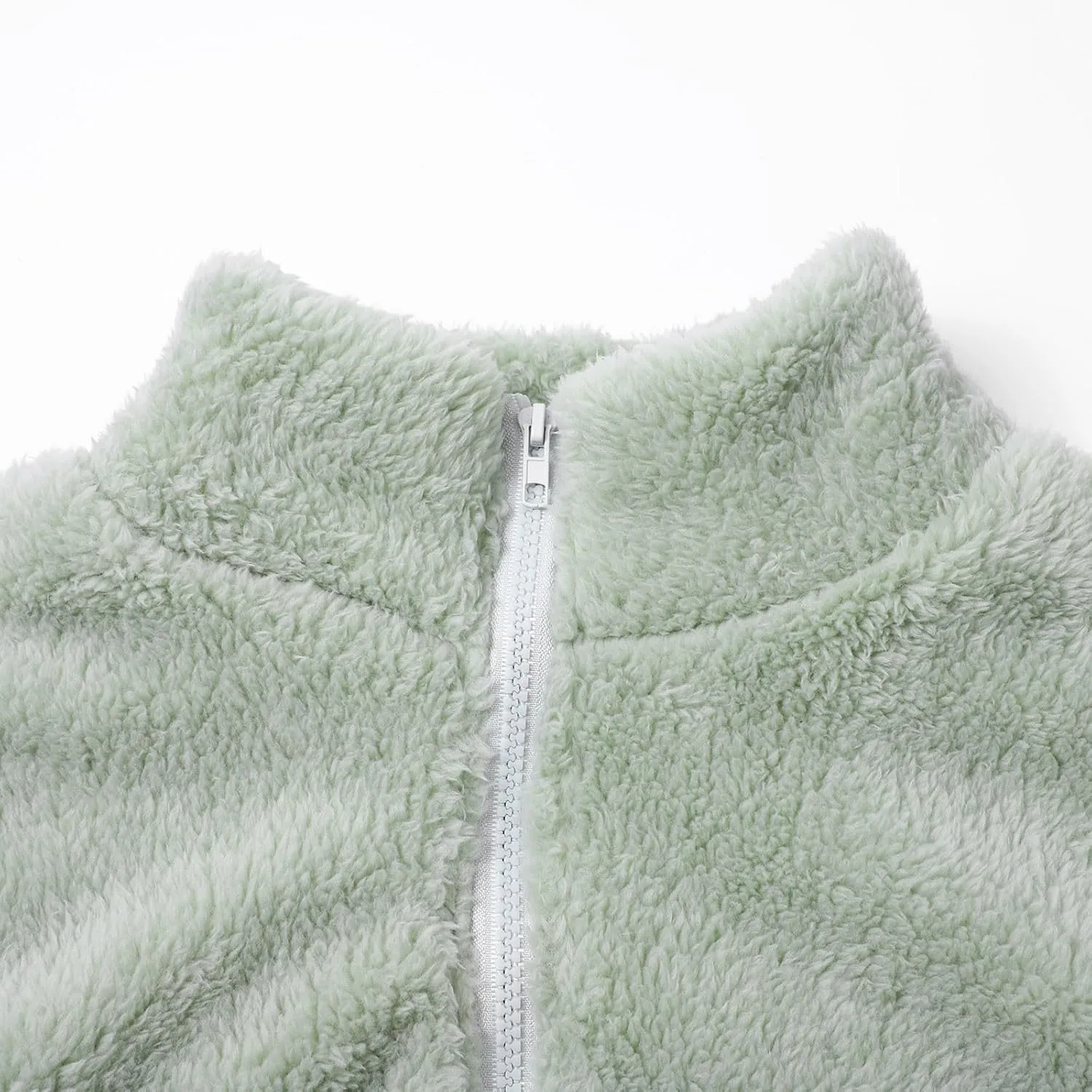 Womens Full Zip Sherpa Fleece Jacket Solid Color Fuzzy Teddy Coat Lightweight Warm Winter Casual Outfits with Pockets