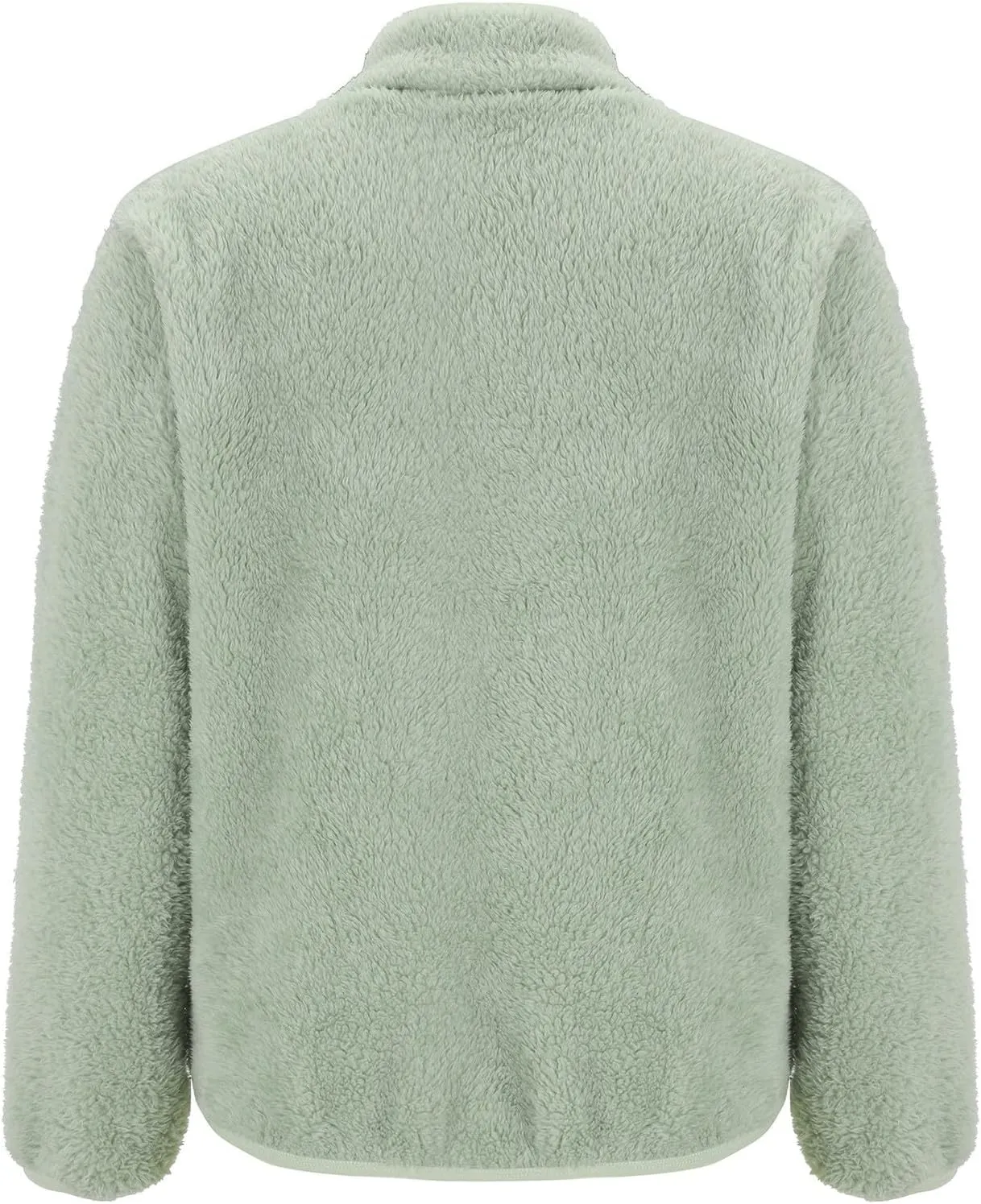 Womens Full Zip Sherpa Fleece Jacket Solid Color Fuzzy Teddy Coat Lightweight Warm Winter Casual Outfits with Pockets