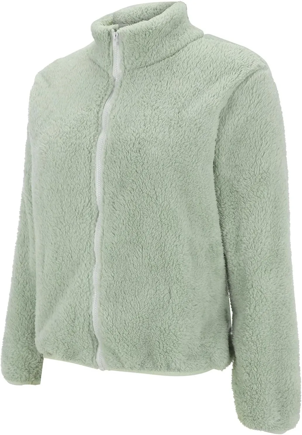 Womens Full Zip Sherpa Fleece Jacket Solid Color Fuzzy Teddy Coat Lightweight Warm Winter Casual Outfits with Pockets