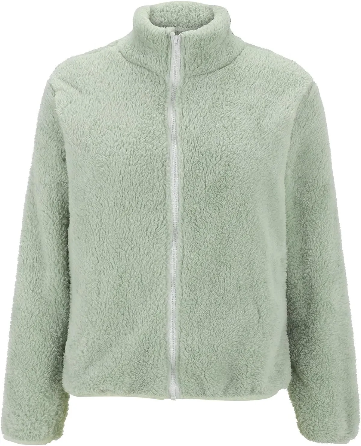 Womens Full Zip Sherpa Fleece Jacket Solid Color Fuzzy Teddy Coat Lightweight Warm Winter Casual Outfits with Pockets