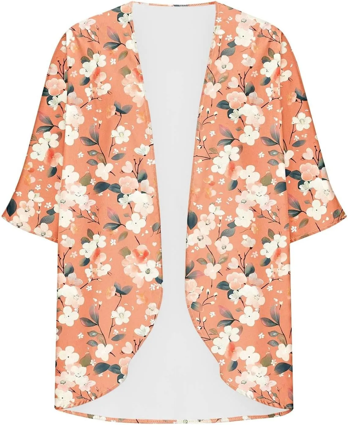 Womens Leopard Chiffon Kimono Cardigans 3/4 Sleeve Loose Beach Cover Up Lightweight Sun Protection Clothes Rash Guard