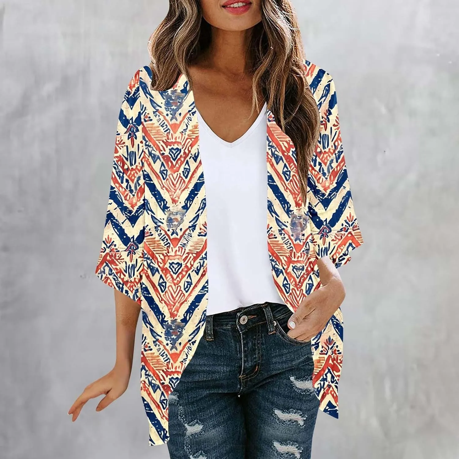 Womens Leopard Chiffon Kimono Cardigans 3/4 Sleeve Loose Beach Cover Up Lightweight Sun Protection Clothes Rash Guard