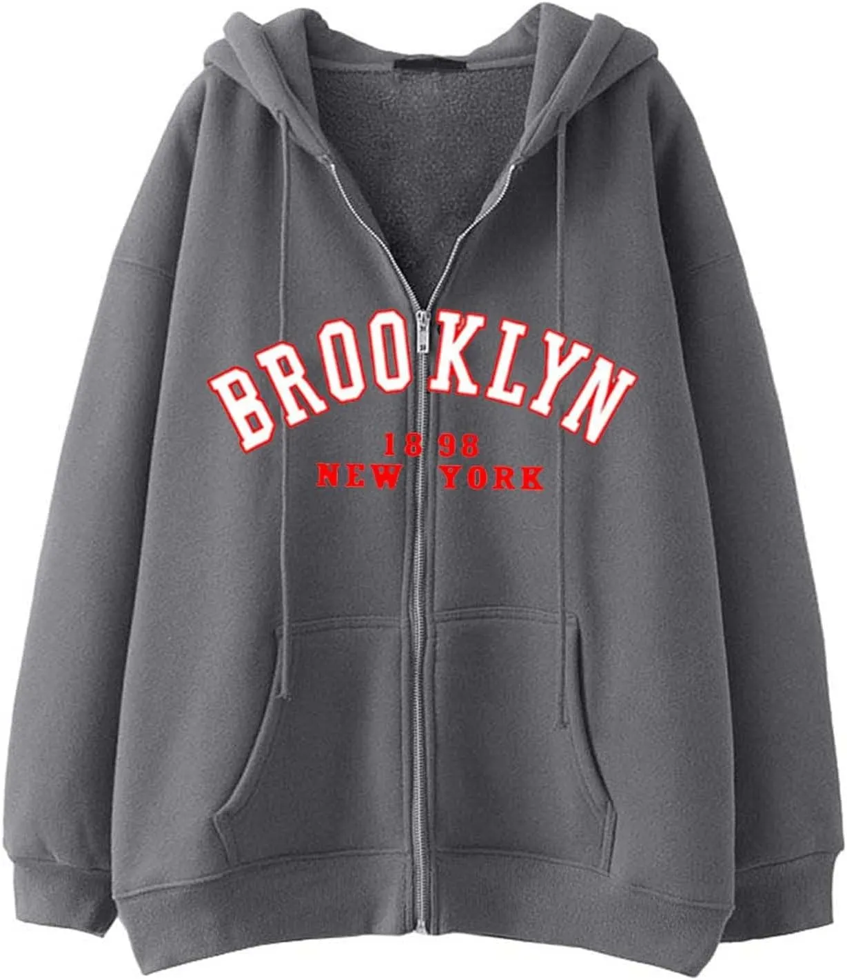 Women's Letter Print Sweatshirts Long Sleeve Zip Up Oversized Hoodie Casual Graphic Sporty Aesthetic Tops with Pockets