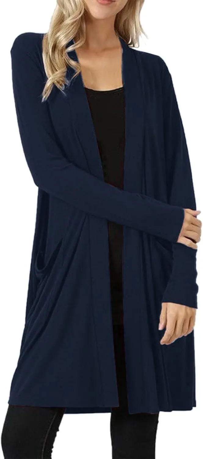 Womens Lightweight Medium Length Cardigan Sweater Fall Trendy Open Front Outwears Oversized Baggy Casual Sweater Coat